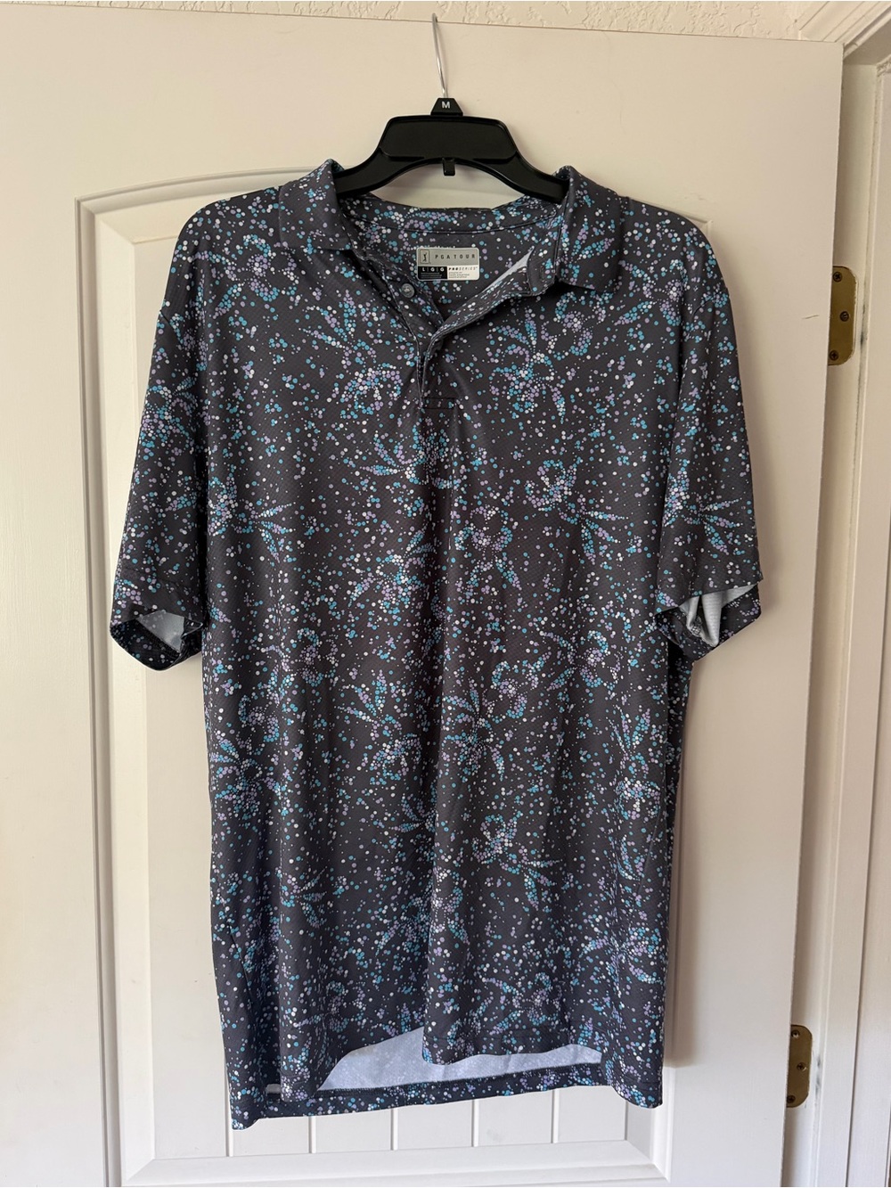 PGA Tour Charcoal Polo with Teal Floral Print